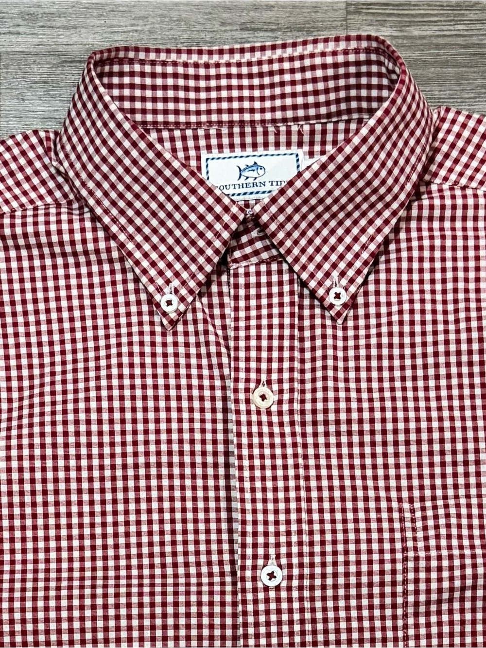 Southern Tide Men’s Red White Gingham Button Down Shirt Long Sleeve Size L